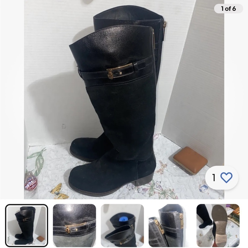 Tory Burch Jenna Suede Black Riding Boots Size 5.5